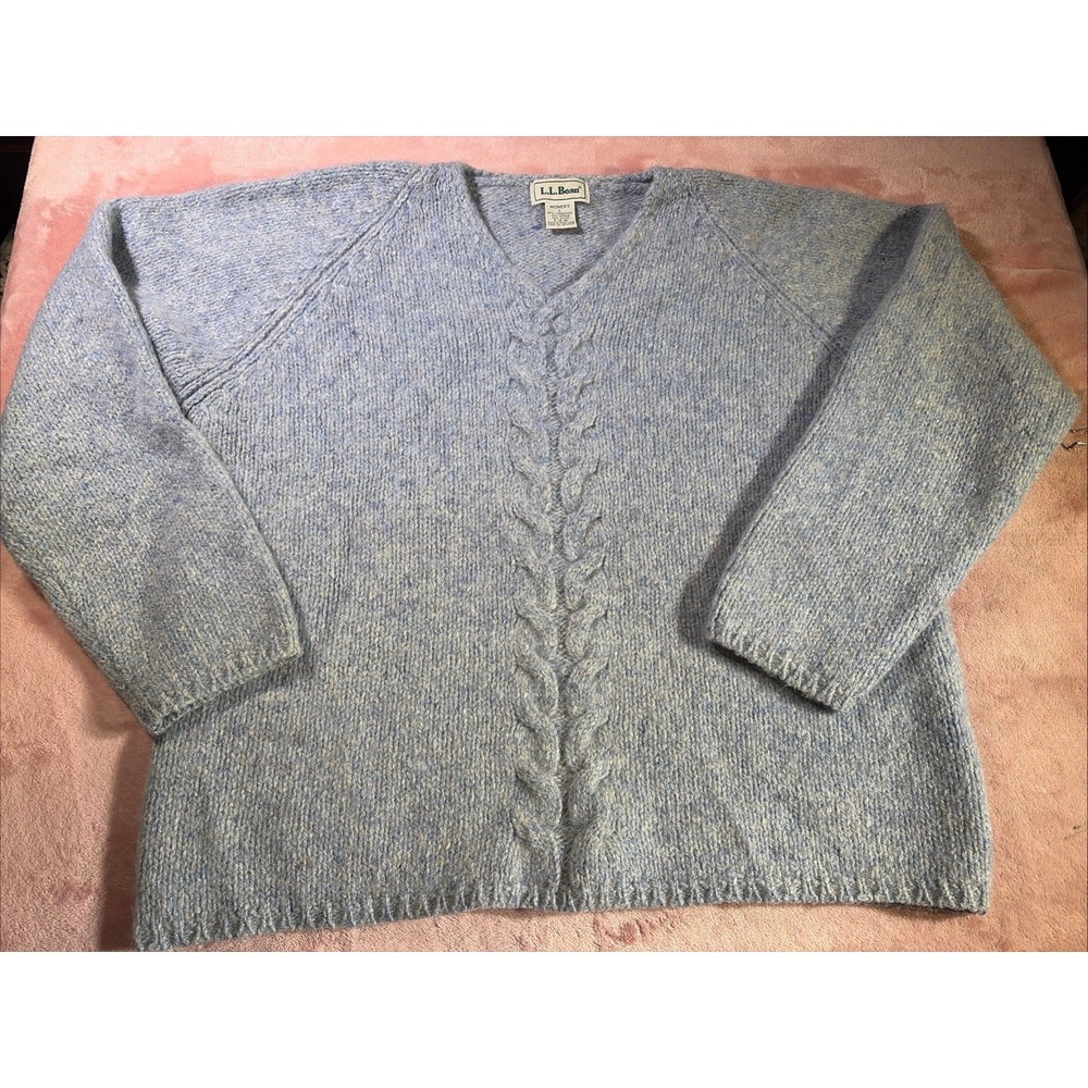 Vintage LL Bean Women's Wool Mohair Relaxed Fit  Chunky Sweater Sz Large. Blue